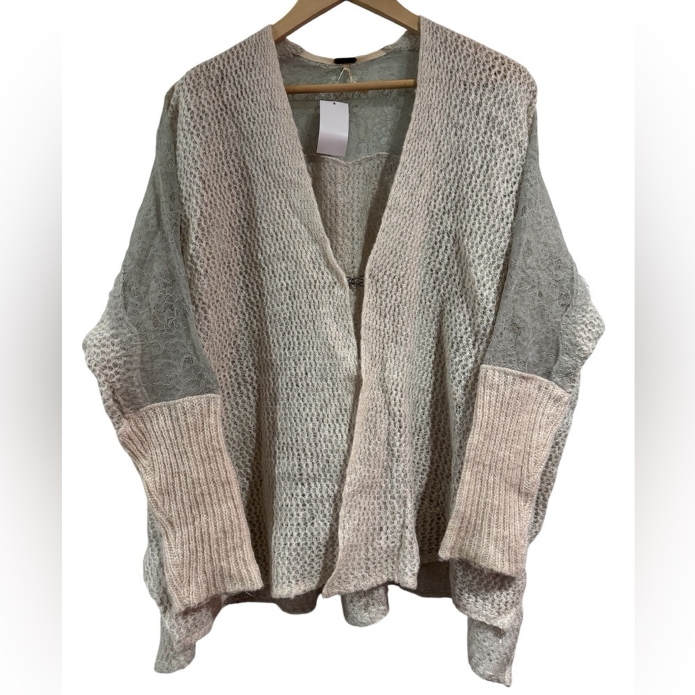 Free people Sweater cardigan lace knit soft wool alpaca blend NEW large
